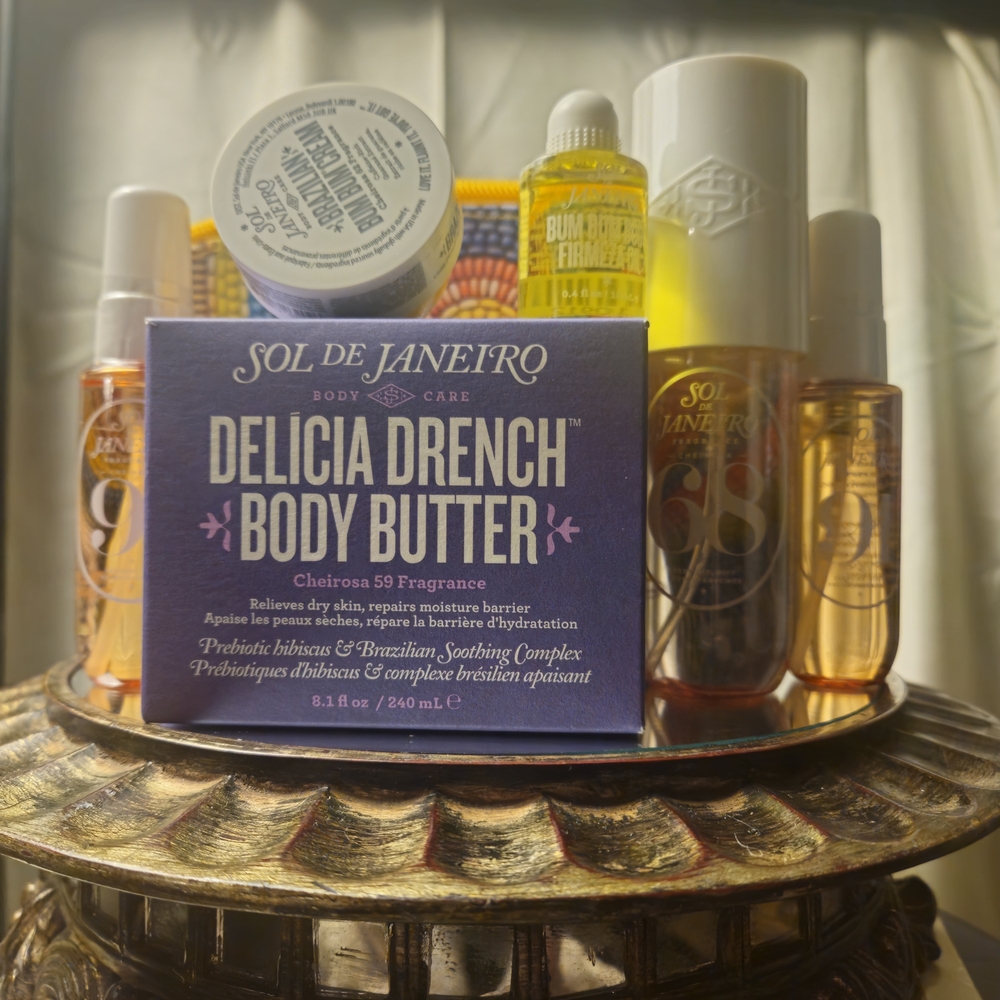 Set Of 7 Sol de Janeiro Delicia Drench Body Butter Set Mist F- Purple and Yellow